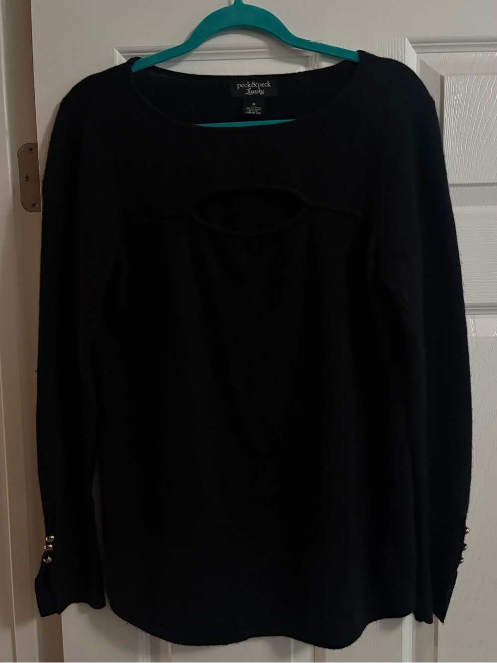 100% cashmere peck & peck luxury pullover sweater keyhole quiet luxury M
